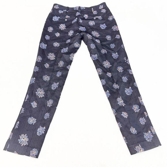 Club Monaco Silk Wool Flower Patterned Print Slack Pants Navy Size 2 - Picture 2 of 9